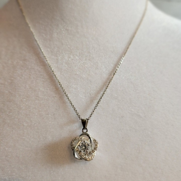 Vintage IBB Cubic Zirconia Sterling Silver Flower Necklace - Picture 3 of 7